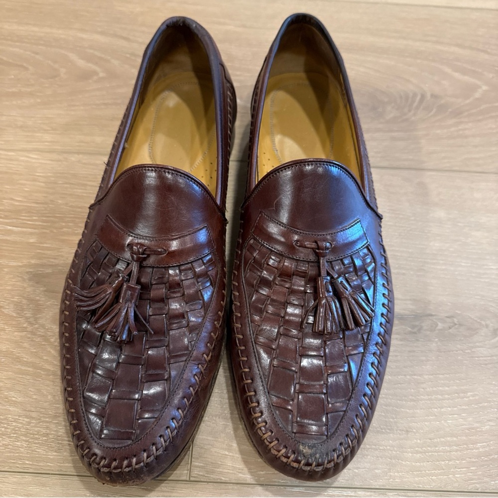 Loafers Brown Woven Leather with Tassels Men’s Size 10.5 M Hand Crafted in Italy
